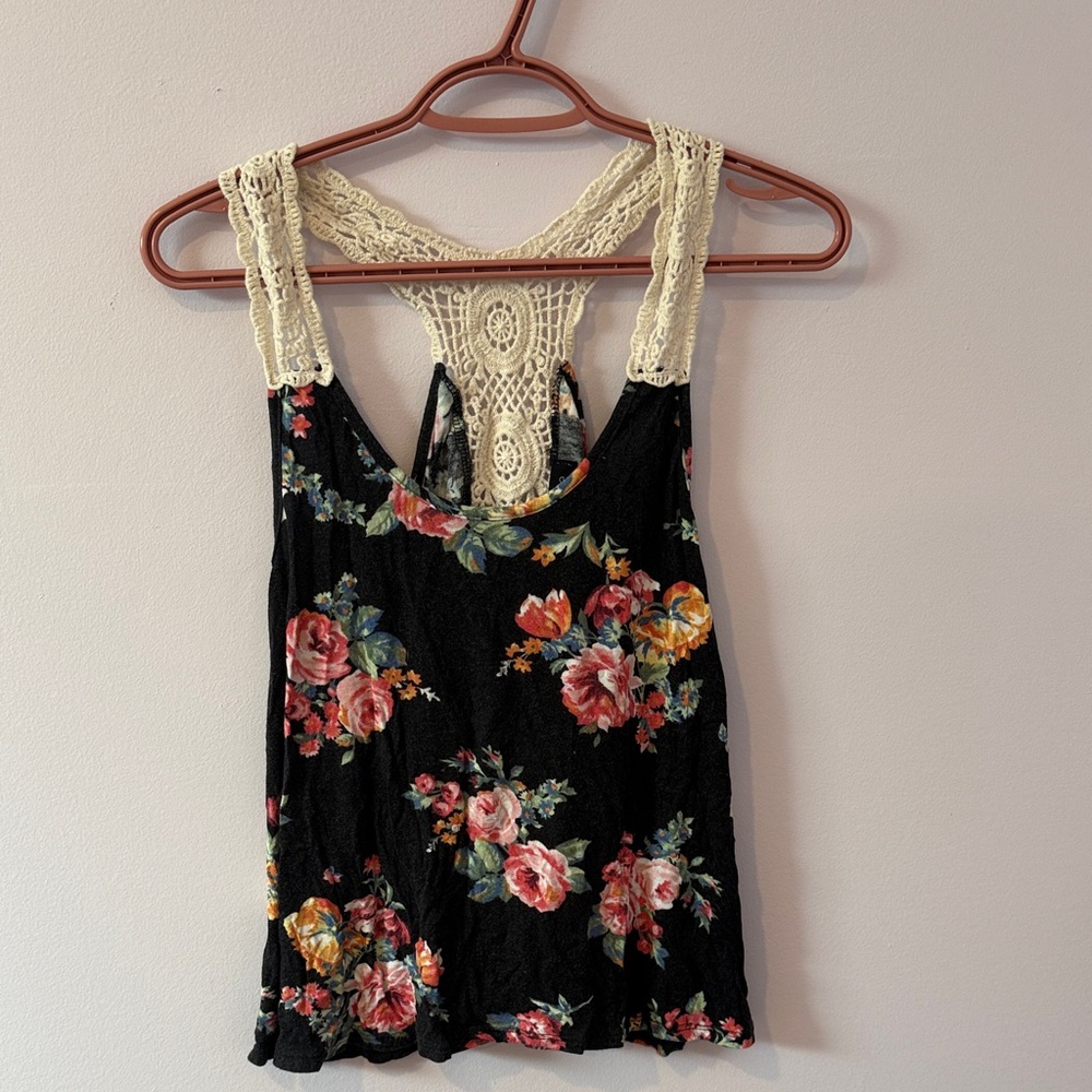Black Floral Crochet Tank Top